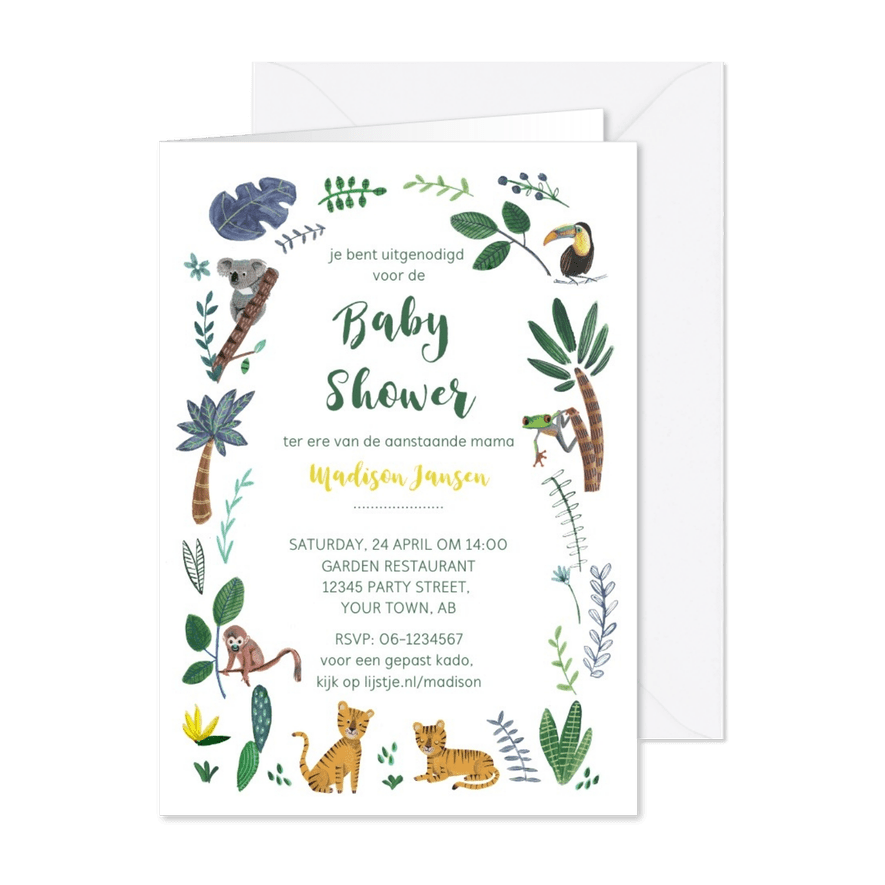 Jungle Baby Shower uitnodiging - Kaartimpressie