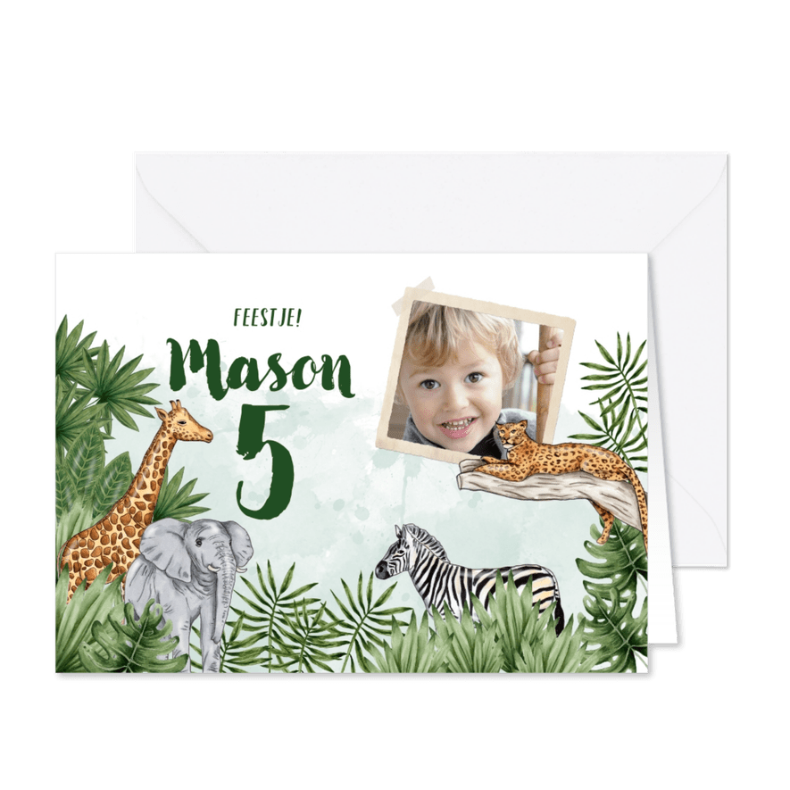 Jungle kinderfeestje foto dieren waterverf - Kaartimpressie