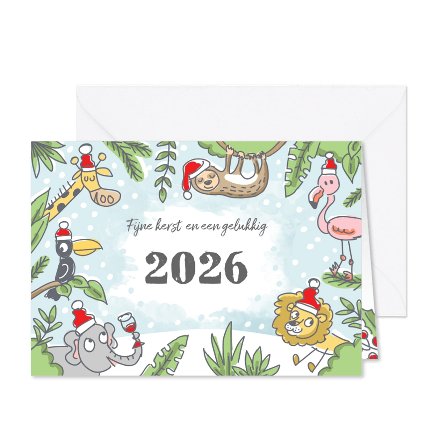 Junglekerstkaart met wilde dieren - Kaartimpressie