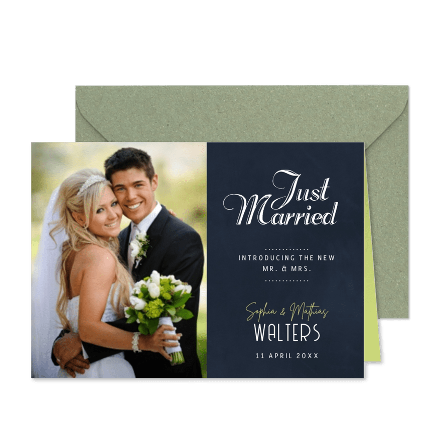 Just Married Schoolbord - Kaartimpressie