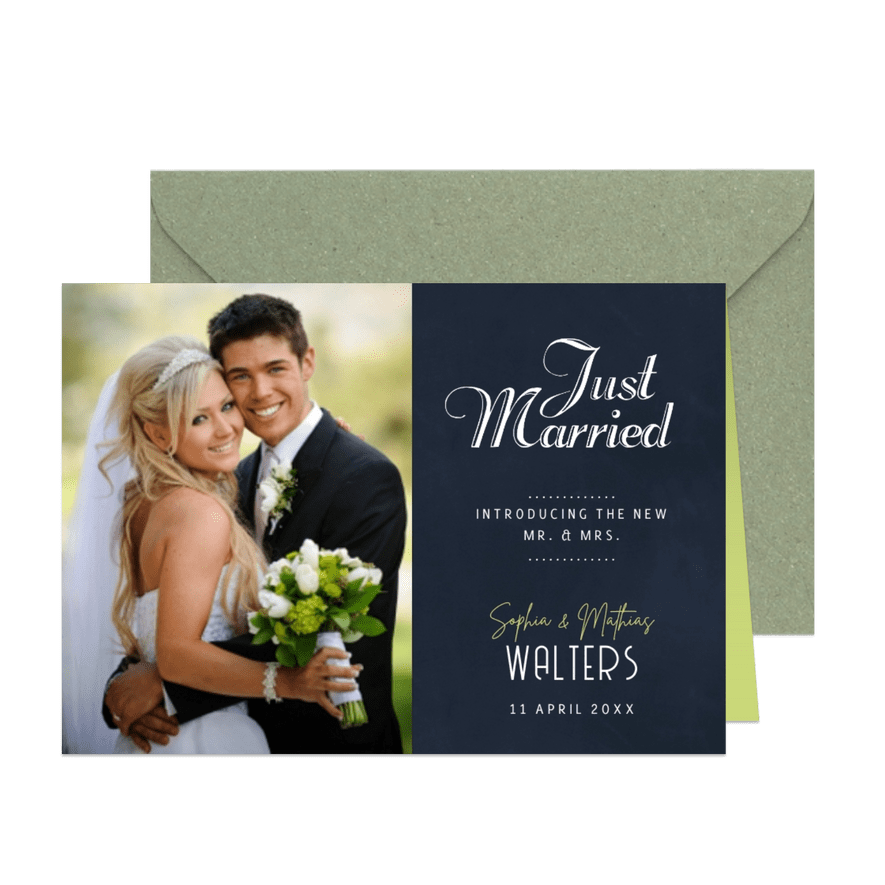 Just Married Schoolbord - Kaartimpressie