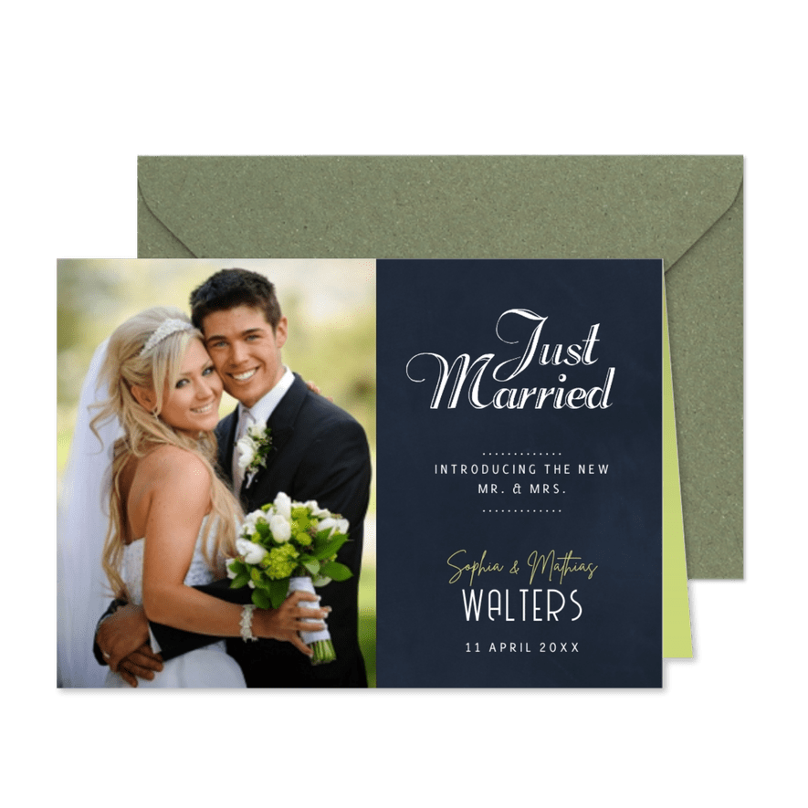 Just Married Schoolbord - Kaartimpressie