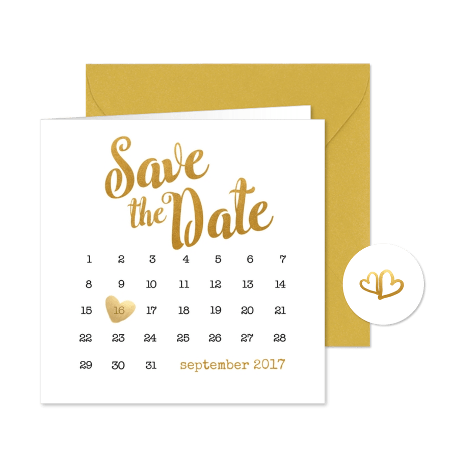 Kalender goud Save the Date - BK - Kaartimpressie