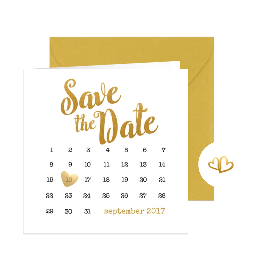 Kalender goud Save the Date - BK - Kaartimpressie