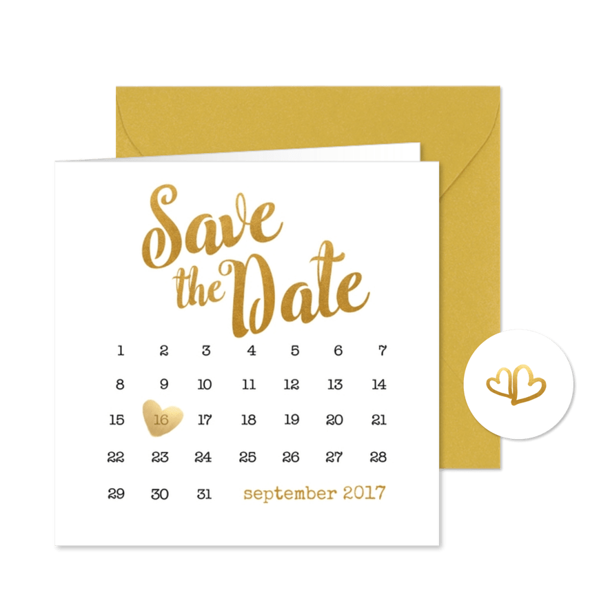 Kalender goud Save the Date - BK - Kaartimpressie