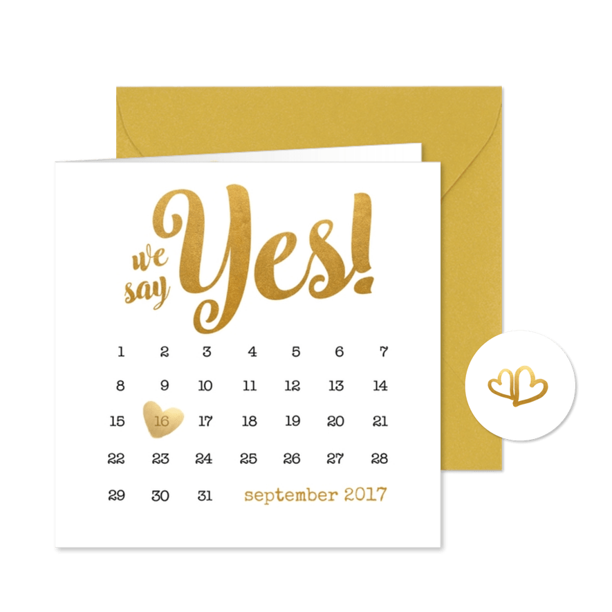 Kalender goud We say yes! - BK - Kaartimpressie