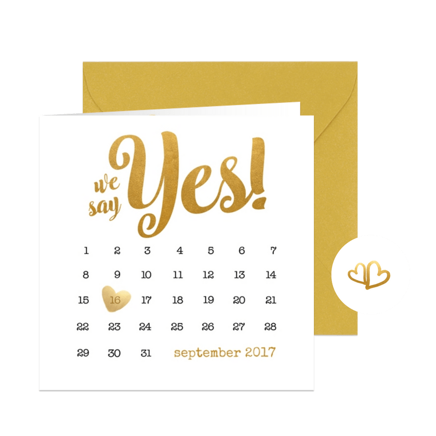 Kalender goud We say yes! - BK - Kaartimpressie