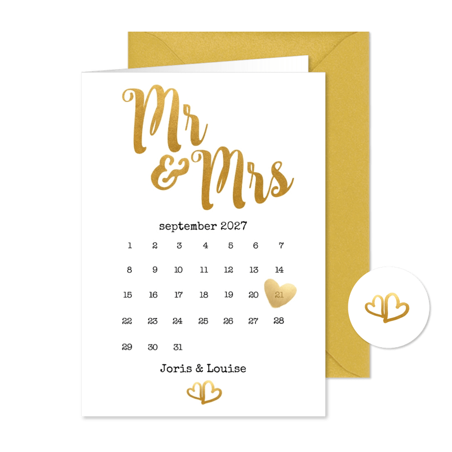 Kalender Mr & Mrs goud - BK - Kaartimpressie