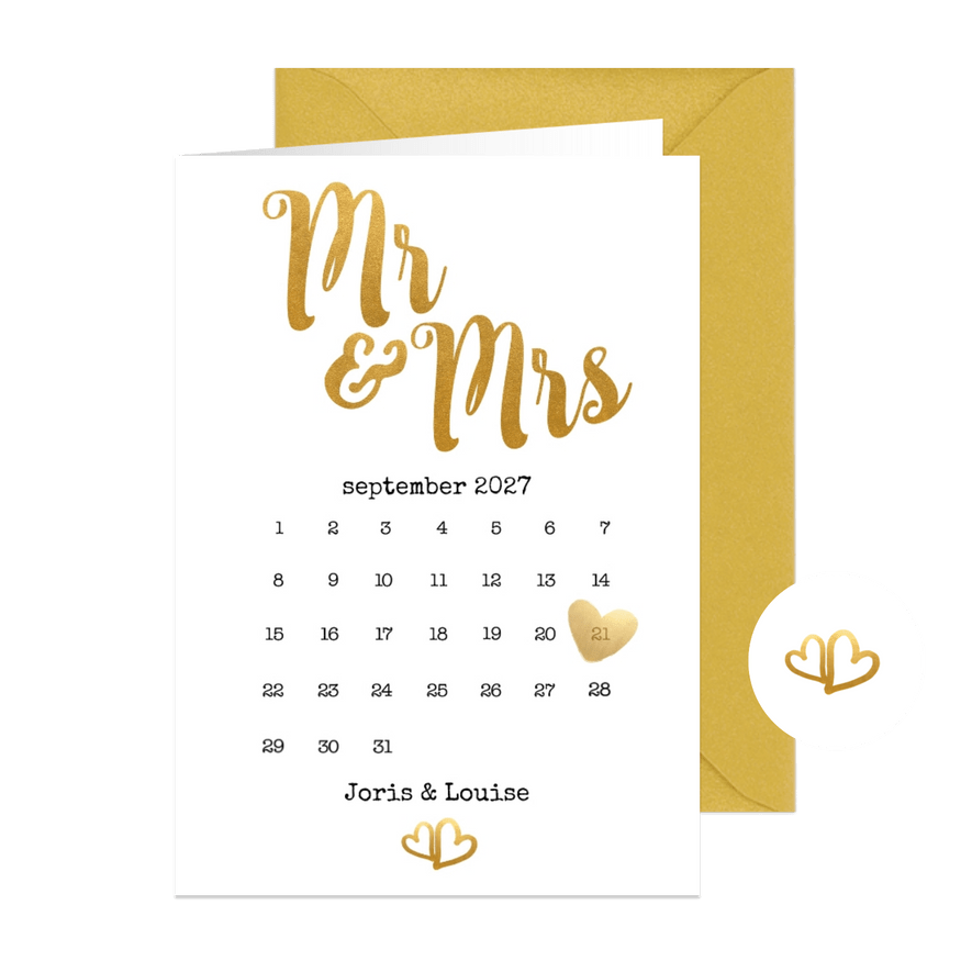 Kalender Mr & Mrs goud - BK - Kaartimpressie