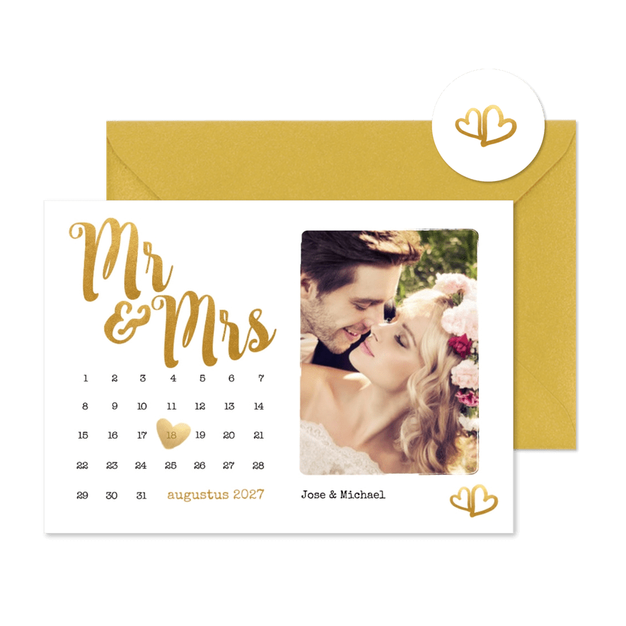 Kalender Mr & Mrs goud foto - BK - Kaartimpressie