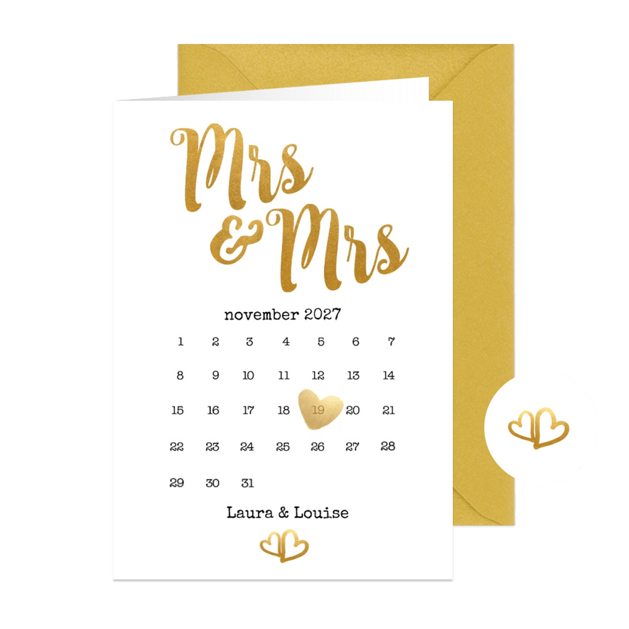 Kalender Mrs & Mrs goud - BK - Kaartimpressie