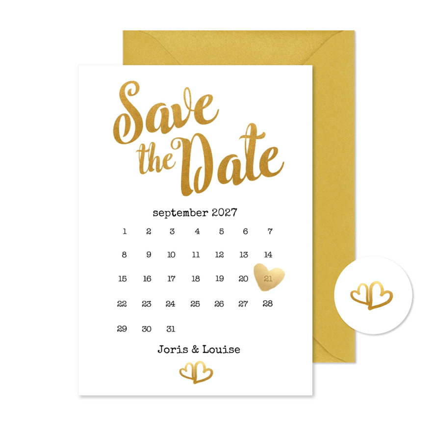 Kalender Save the Date goud - BK - Kaartimpressie