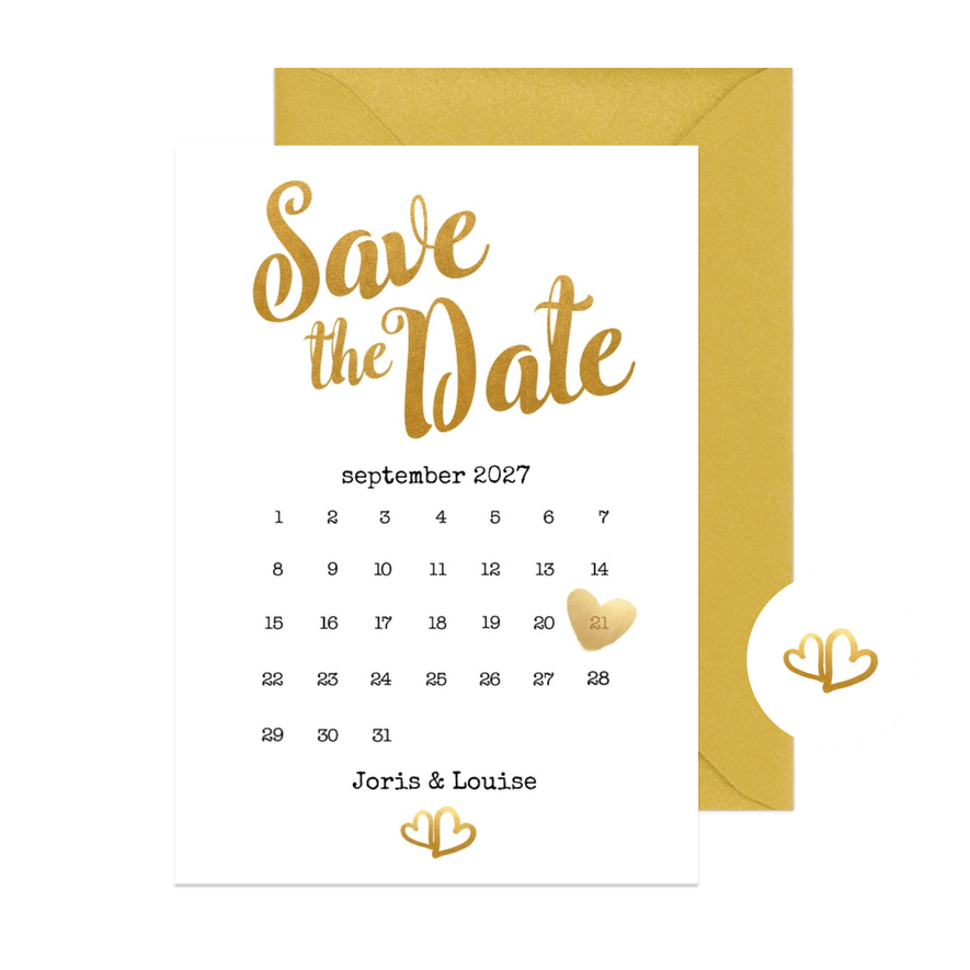 Kalender Save the Date goud - BK - Kaartimpressie