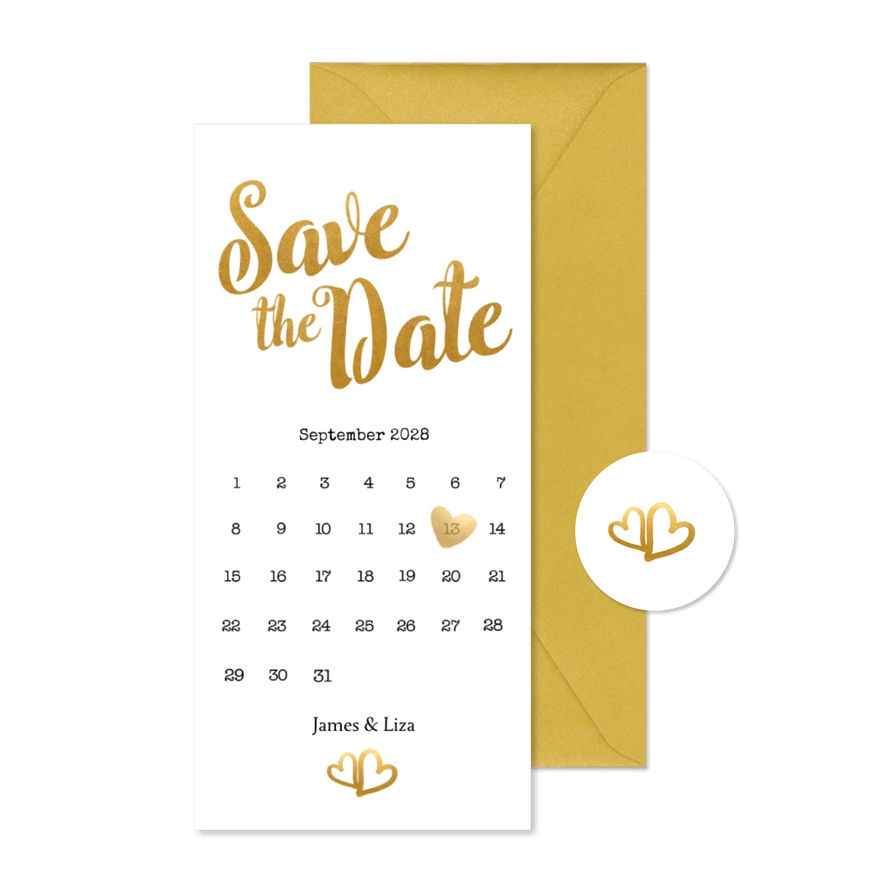 Kalender Save the Date goud langwerpig - BK - Kaartimpressie