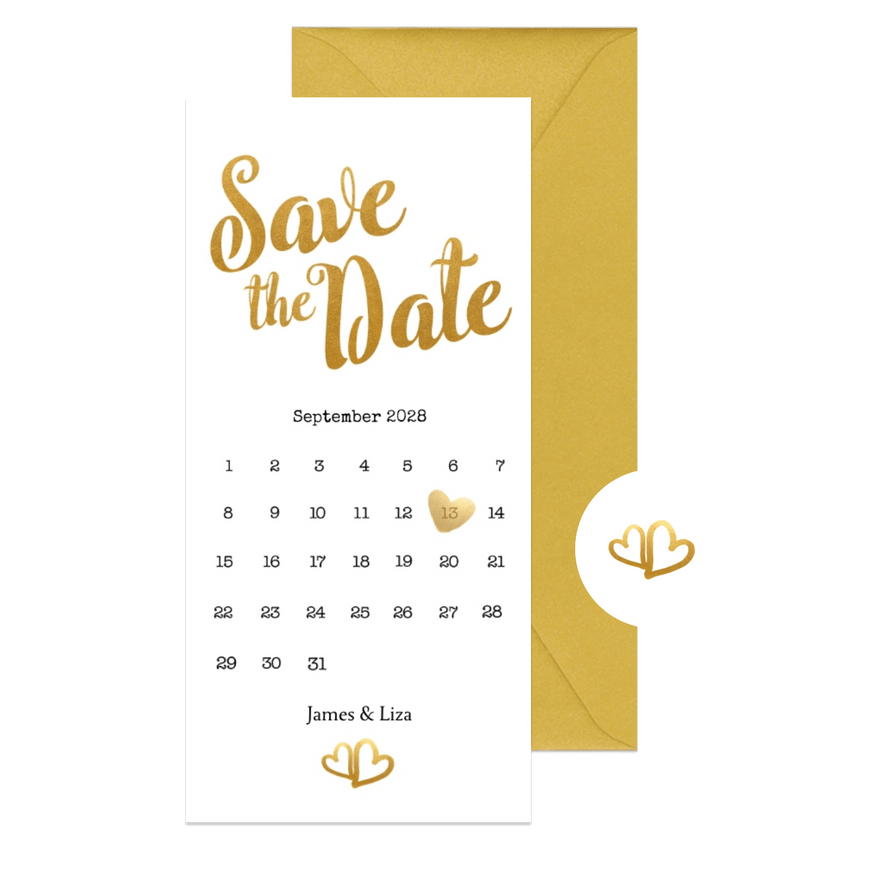 Kalender Save the Date goud langwerpig - BK - Kaartimpressie