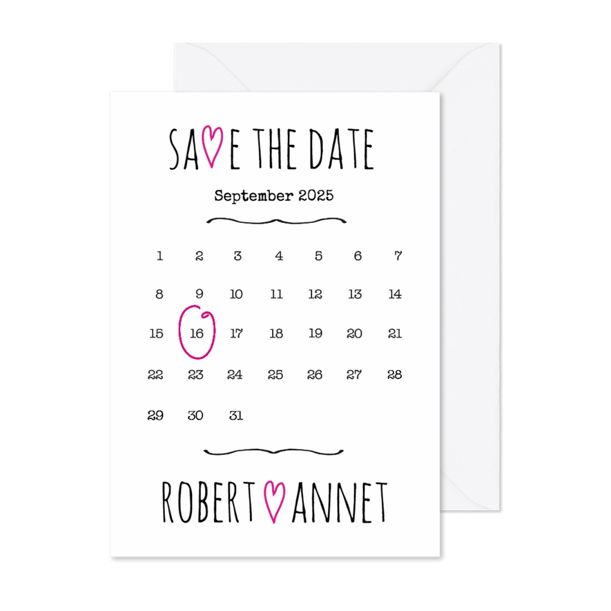 Kalender Save the Date wit- BK - Kaartimpressie