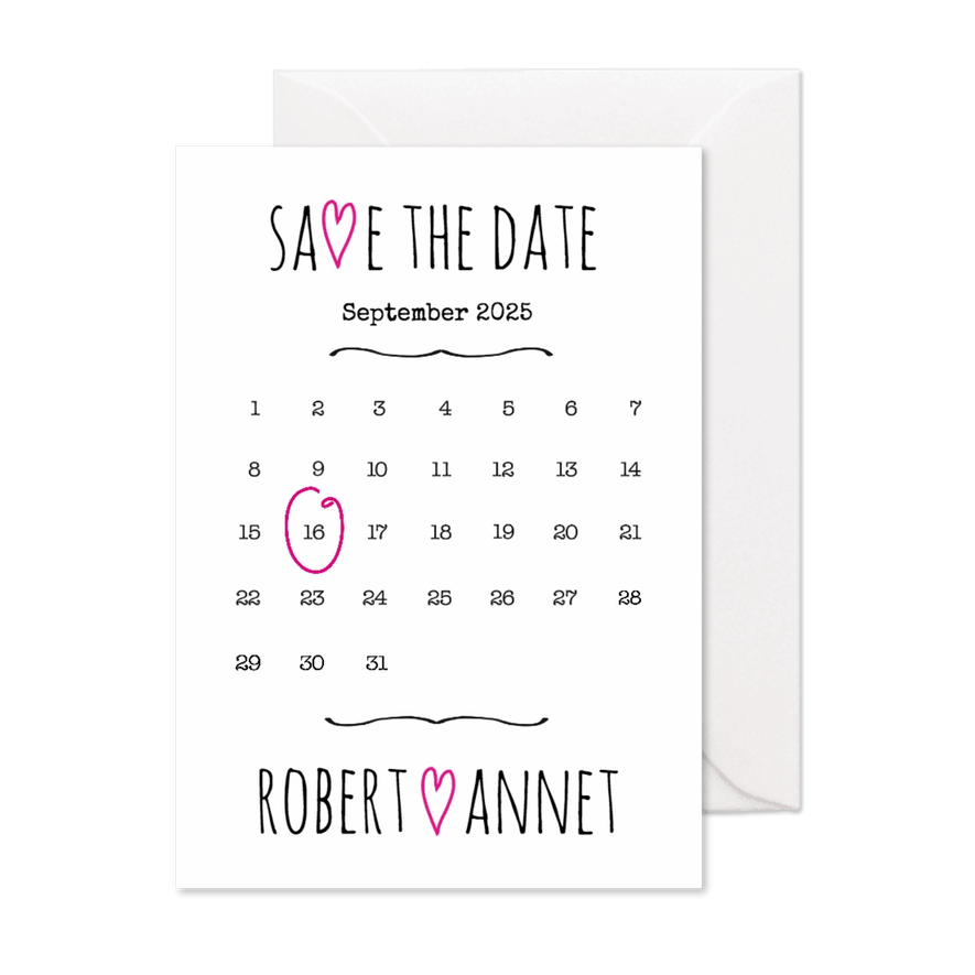 Kalender Save the Date wit- BK - Kaartimpressie