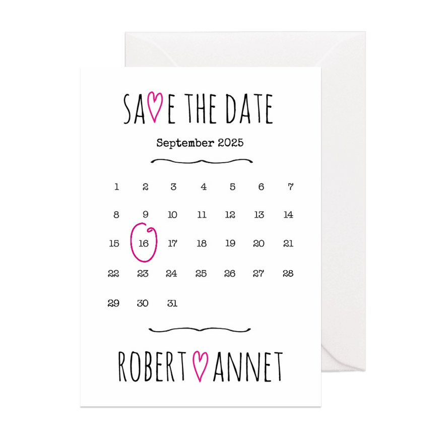 Kalender Save the Date wit- BK - Kaartimpressie