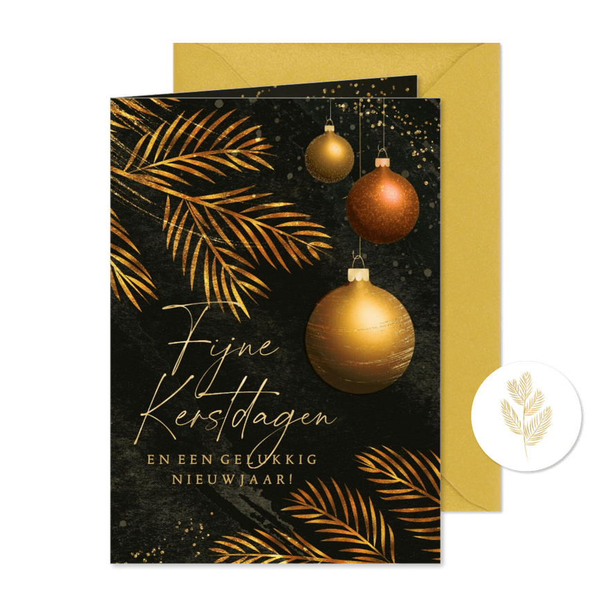 Kerst artistiek sprankelend warm goud koper kerstballen - Kaartimpressie