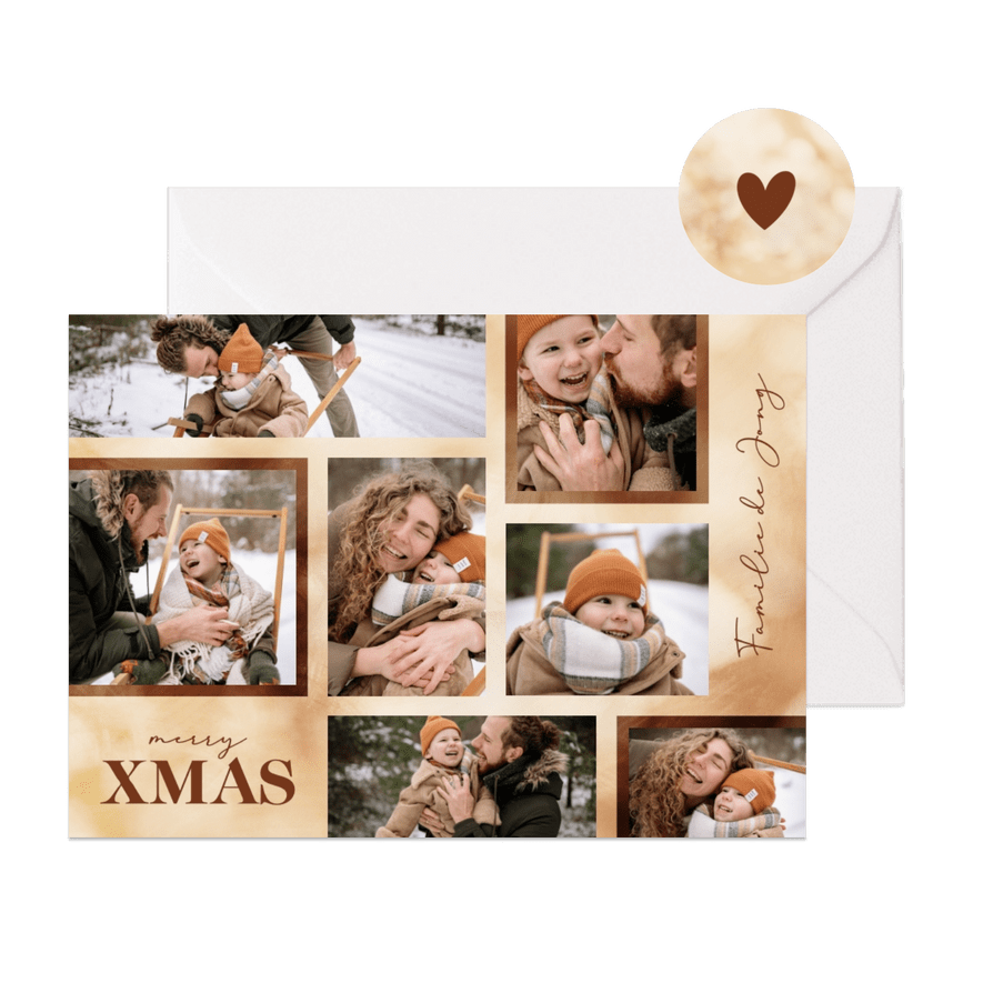 Kerst collagekaart zeven foto's in naturel tinten - Kaartimpressie