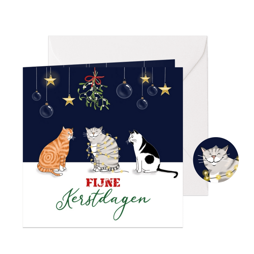 Kerst - drie katten onder de mistletoe - Kaartimpressie