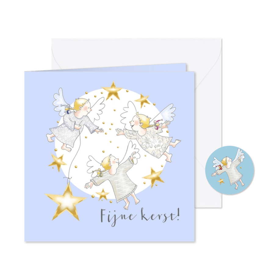 Kerst - drie kleine engeltjes met sterren - Kaartimpressie