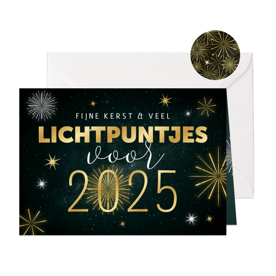 Kerst- en nieuwjaarskaart lichtpuntjes vuurwerk 2025 - Kaartimpressie