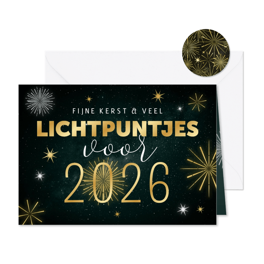 Kerst- en nieuwjaarskaart lichtpuntjes vuurwerk 2026 - Kaartimpressie