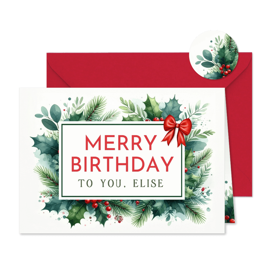 Kerst en verjaardagskaart ineen - botanische kerst takjes - Kaartimpressie