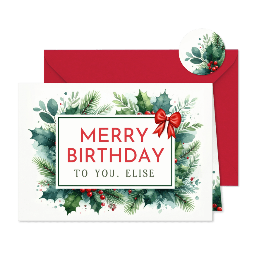 Kerst en verjaardagskaart ineen - botanische kerst takjes - Kaartimpressie