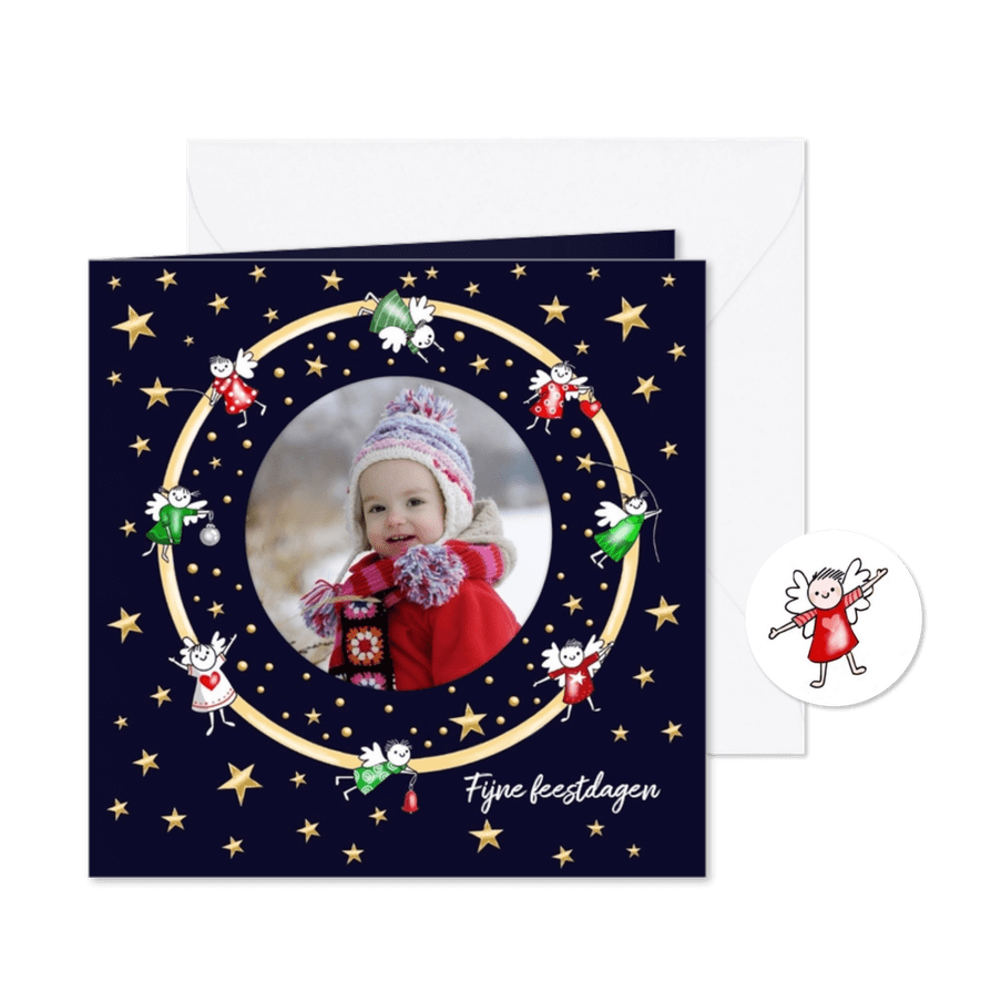 Kerst - foto kaart cirkel met mini engeltjes - Kaartimpressie
