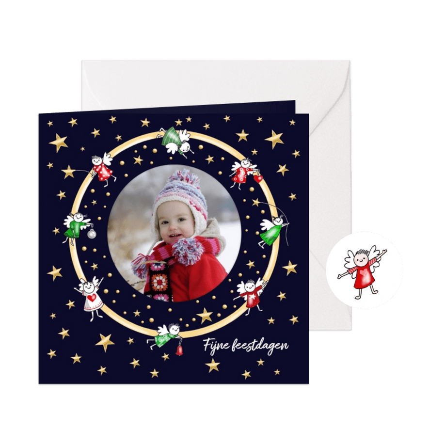 Kerst - foto kaart cirkel met mini engeltjes - Kaartimpressie