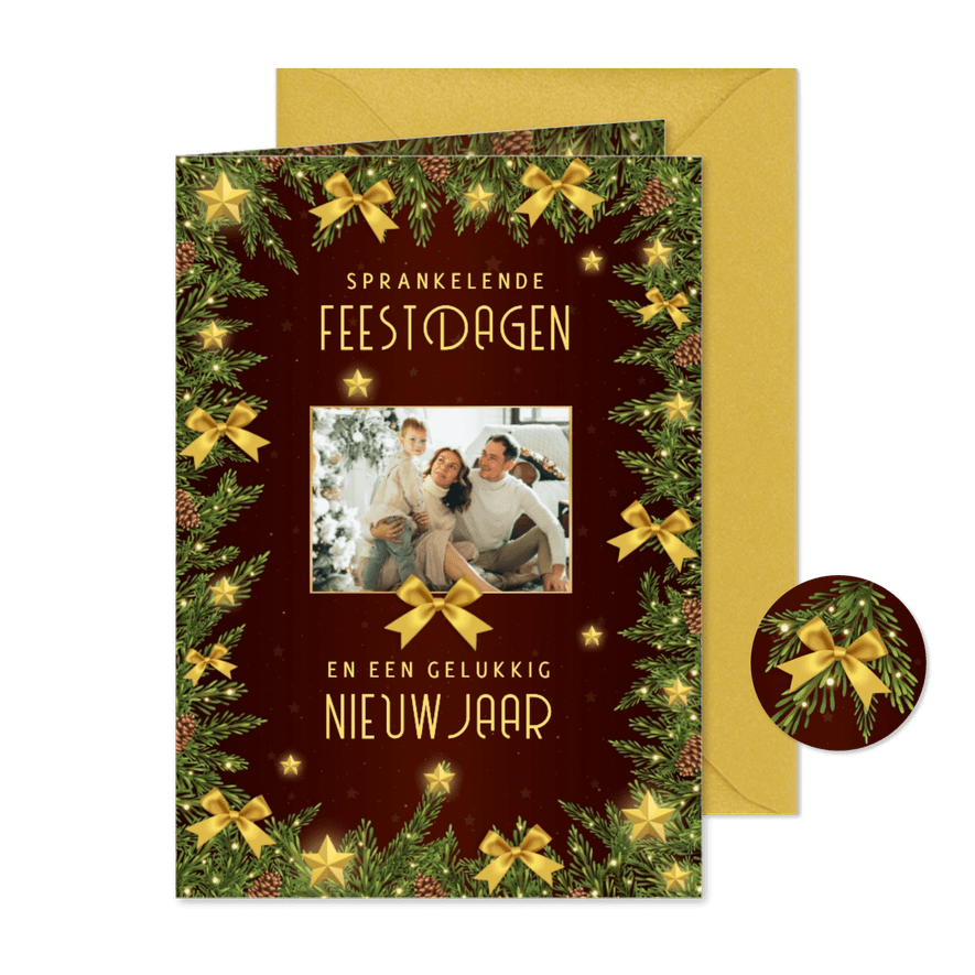 Kerst fotocollage kersttakken strikken en sterren - Kaartimpressie
