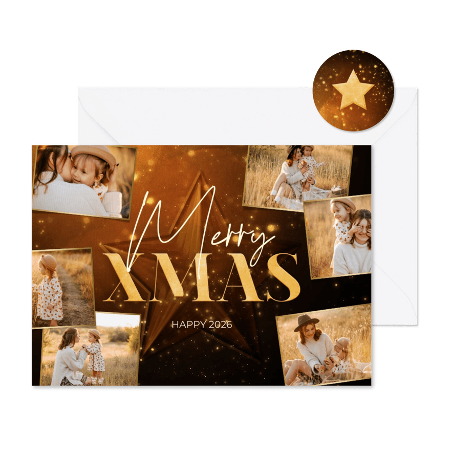 Kerst fotocollage sprankelend met ster - Kaartimpressie