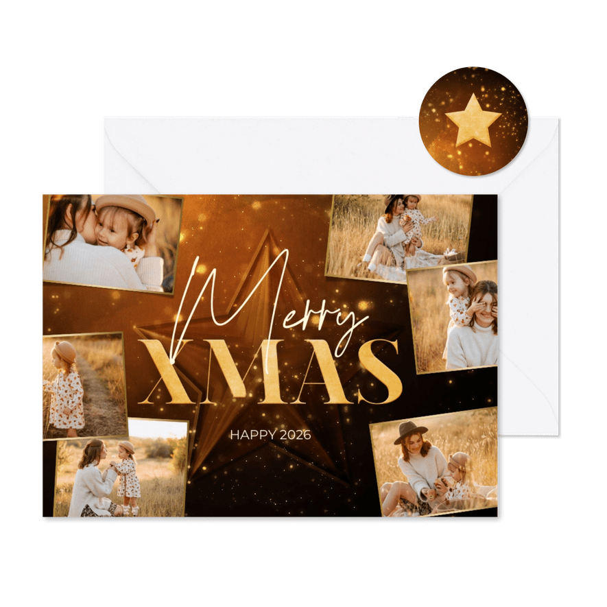 Kerst fotocollage sprankelend met ster - Kaartimpressie