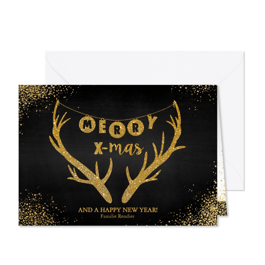 Kerst hippe feestelijk kerstkaart goud gewei - Kaartimpressie