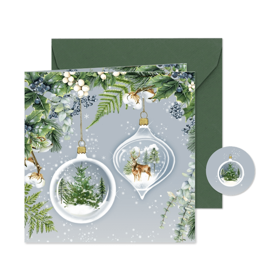 Kerst kerstballen kerstboom rendieren - Kaartimpressie