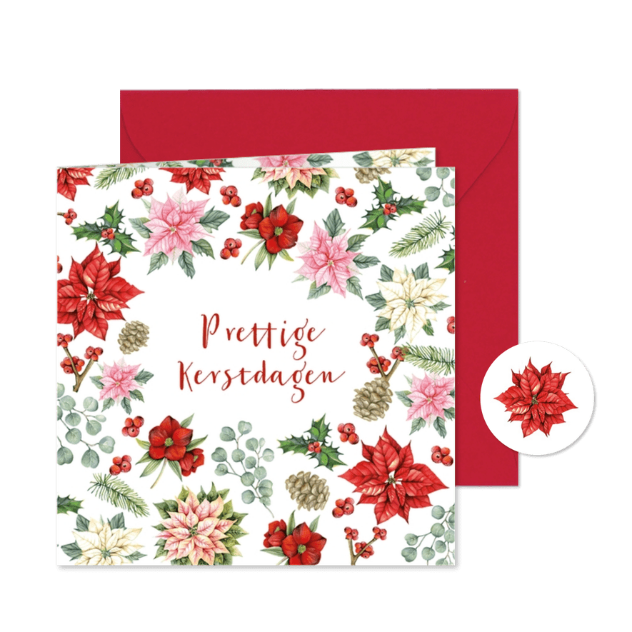 Kerst kerstbloemen met takjes - Kaartimpressie