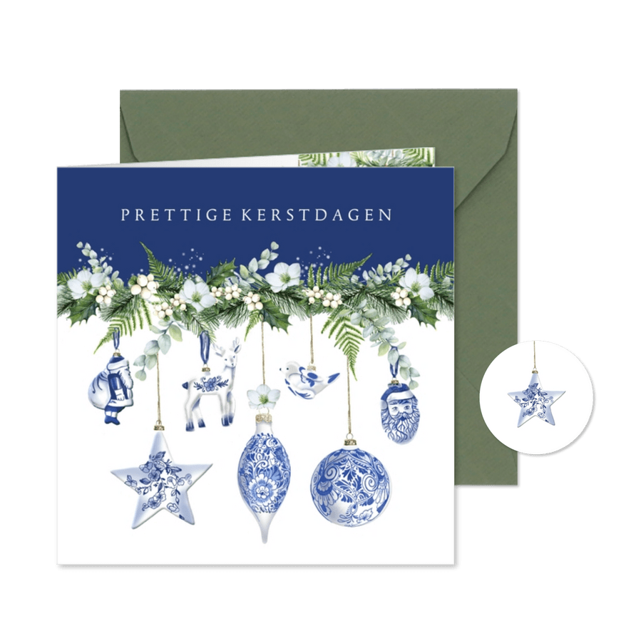 Kerst kerstornamenten Delftsblauw - Kaartimpressie