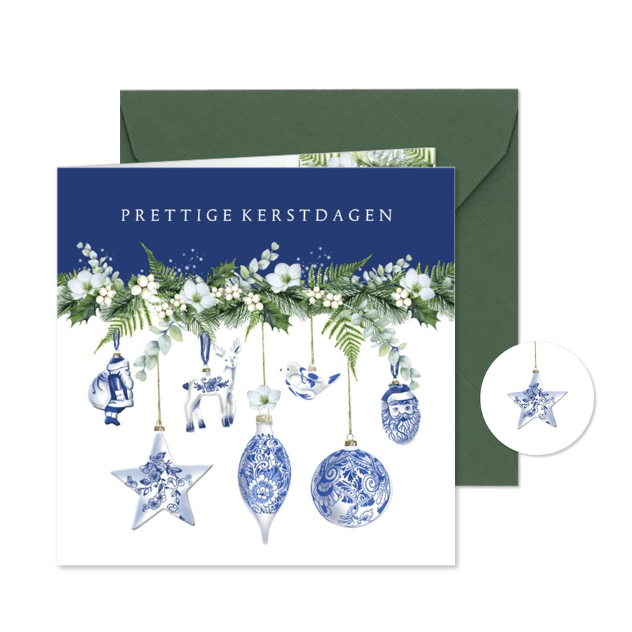 Kerst kerstornamenten Delftsblauw - Kaartimpressie