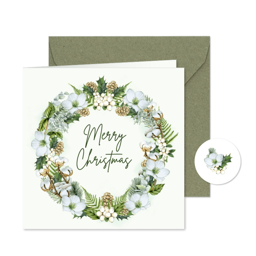 Kerst krans bloemen en takjes - Kaartimpressie
