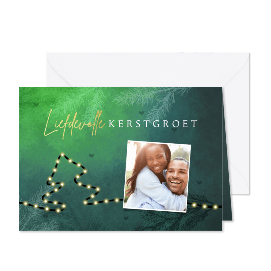 Kerst liefdevolle groet kerstboom lampjes - Kaartimpressie