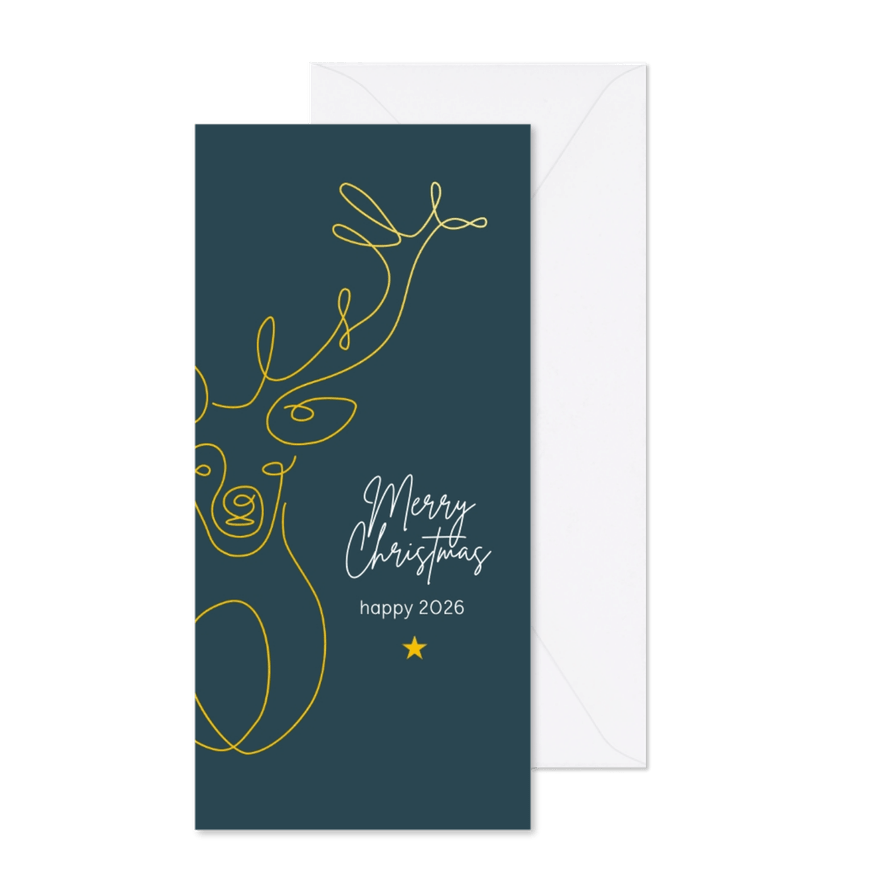 Kerst - Lijntekening rendier met goud - Kaartimpressie