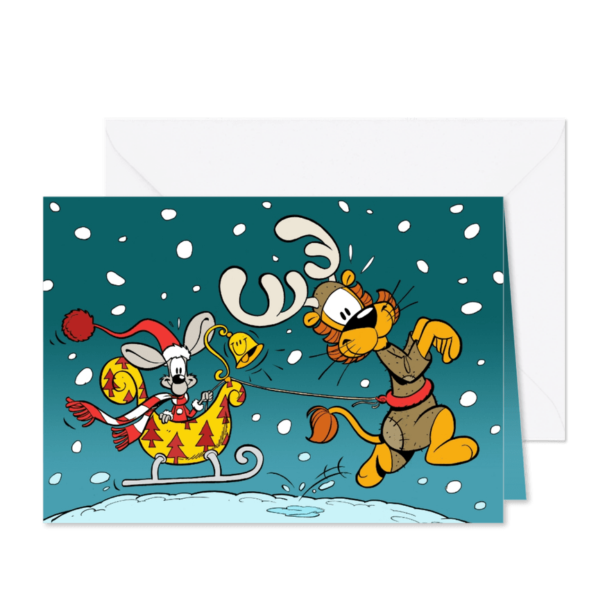 Kerst Loeki winter rendier met arreslee - A - Kaartimpressie