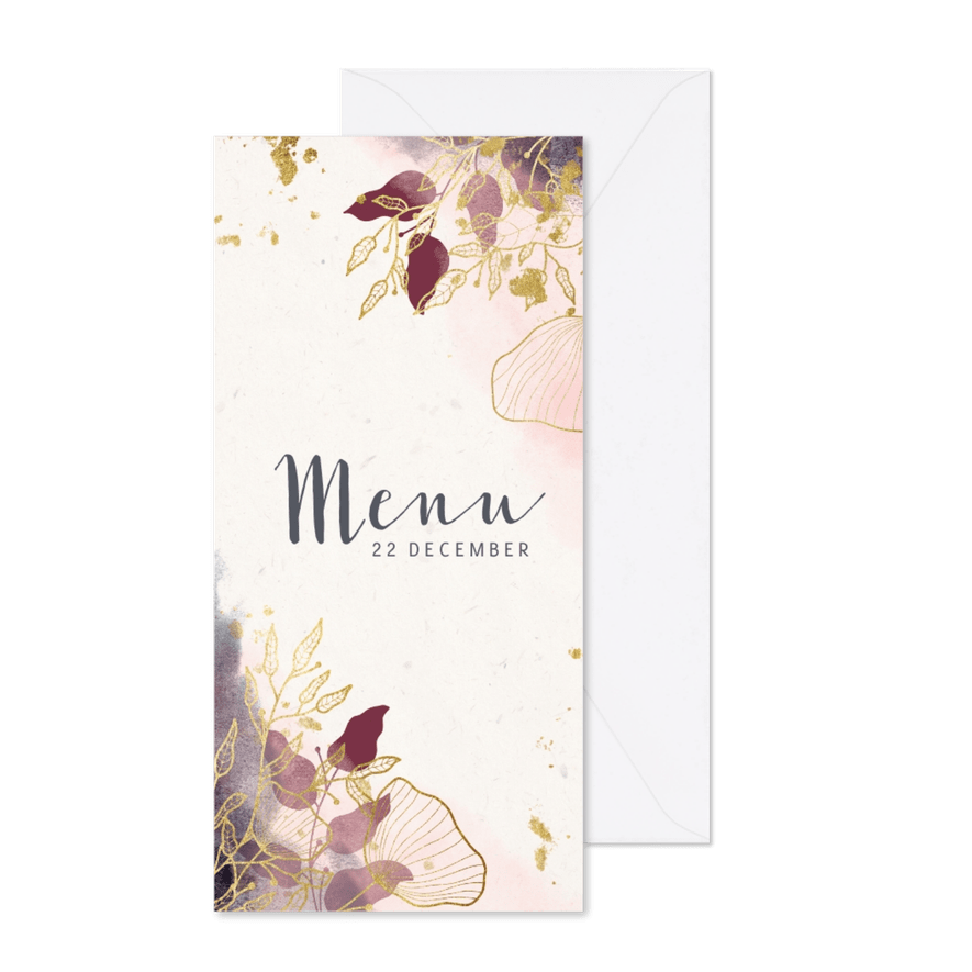 Kerst menu stijlvol met waterverf en gouden bloemen - Kaartimpressie