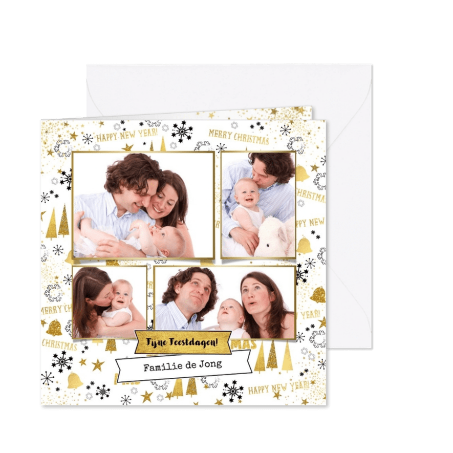 Kerst moderne foto kaart met feestelijke achtergrond - Kaartimpressie