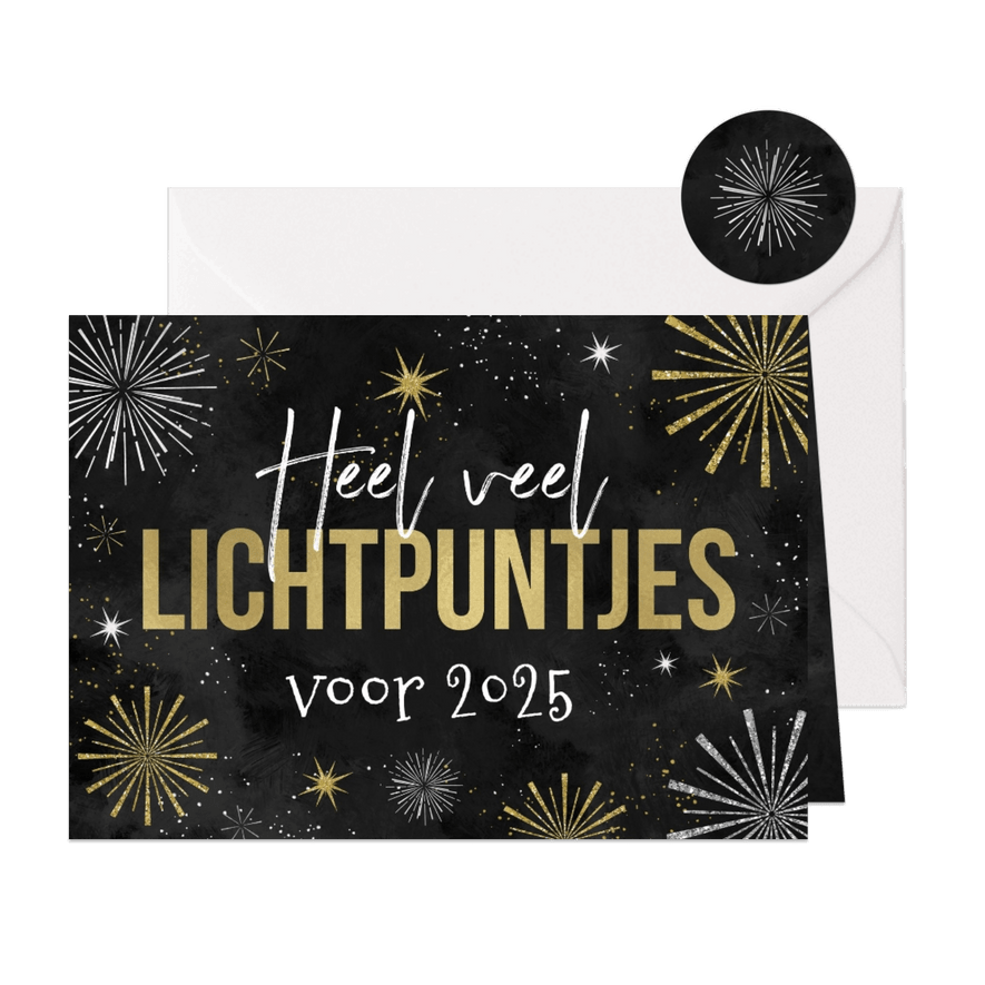 Kerst nieuwjaarskaart lichtpuntjes vuurwerk 2025 - Kaartimpressie