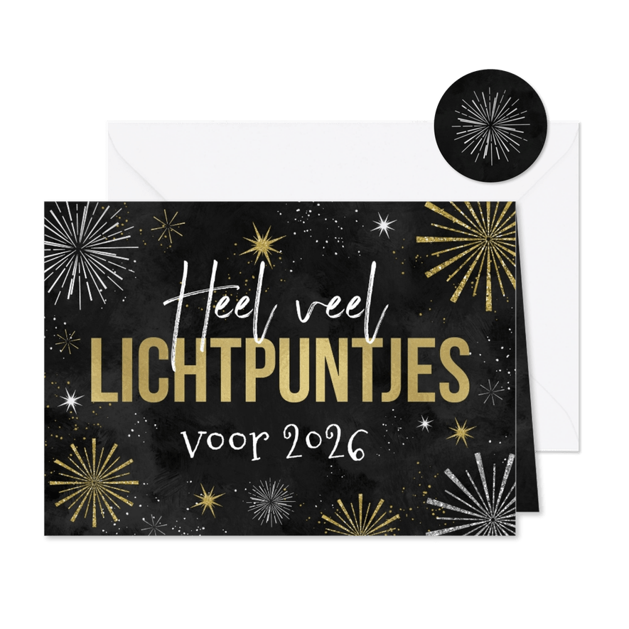 Kerst nieuwjaarskaart lichtpuntjes vuurwerk 2026 - Kaartimpressie