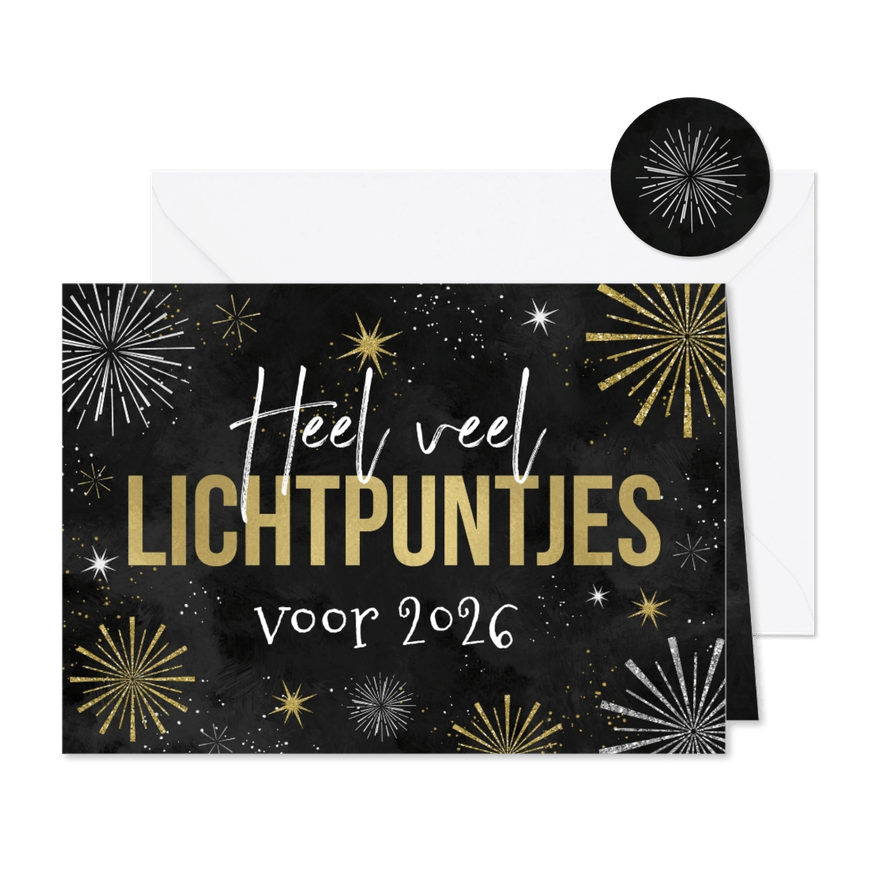 Kerst nieuwjaarskaart lichtpuntjes vuurwerk 2026 - Kaartimpressie
