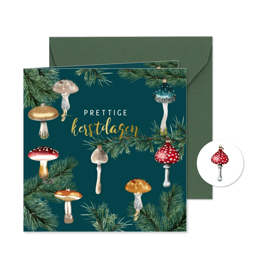 Kerst paddestoelornamenten takjes - Kaartimpressie